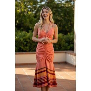 Veronica Beard Coral and Burgundy Midi Dress